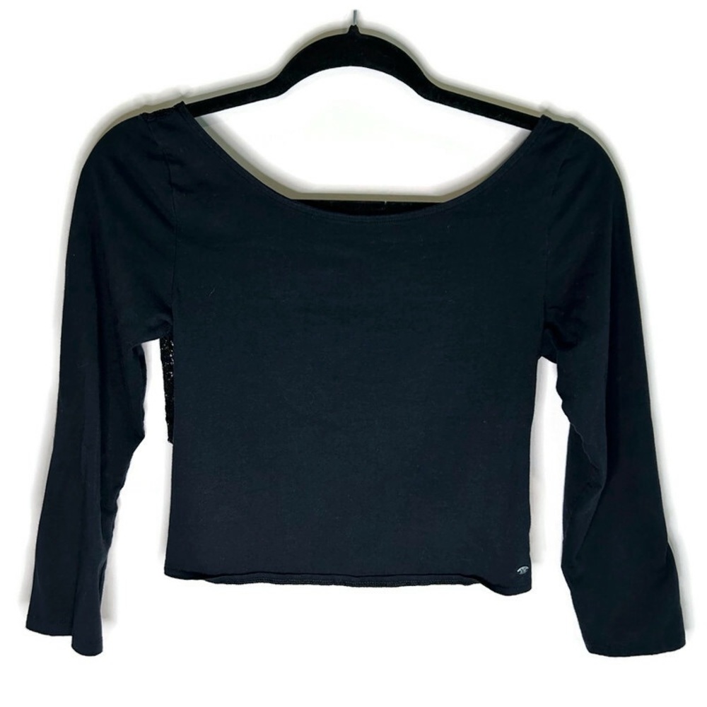 American Eagle Women's Black Lace Cross Back Crop Top Medium (EUC)